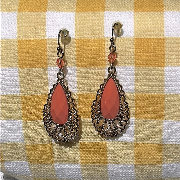 Orange and Gold Dangling Earrings - Picture 10 of 11